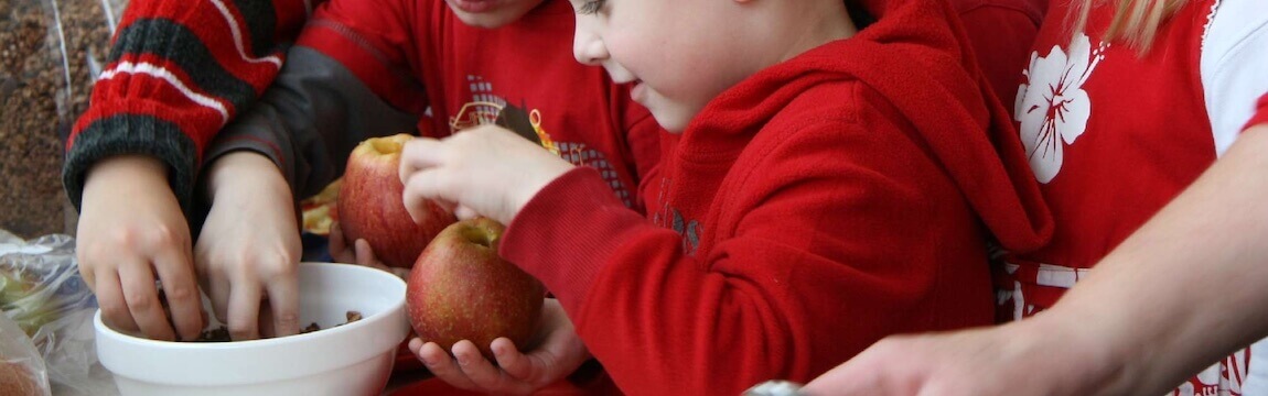 Küche in Kinderhand mit Äpfeln von Elbe-Obst